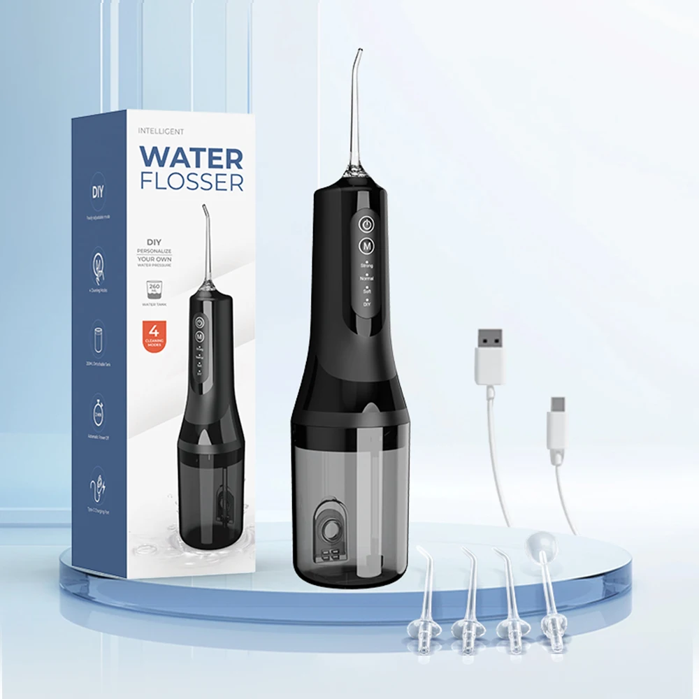 Wasserflosser: Tragbare kabellose Munddusche mit 4 Modi, wiederaufladbarer Reise-Spülreiniger IPX7 wasserdicht