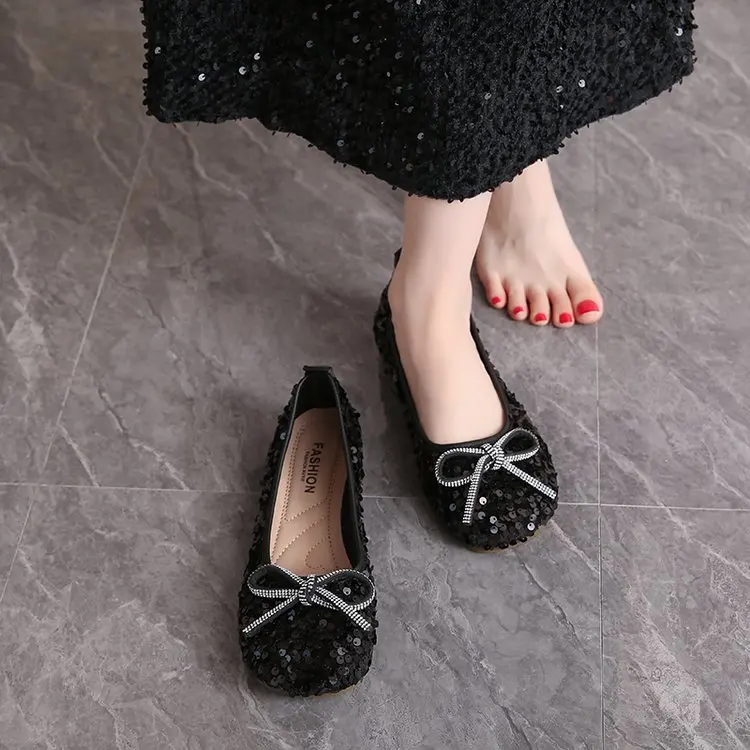2026 Damen Glitzer-Ballerinas Lässige Gehschuhe Frühling Neu Runde Zehenkappe Schleife Modische Marken-Kleiderschuhe Zapatillas Mujer – Detail 18