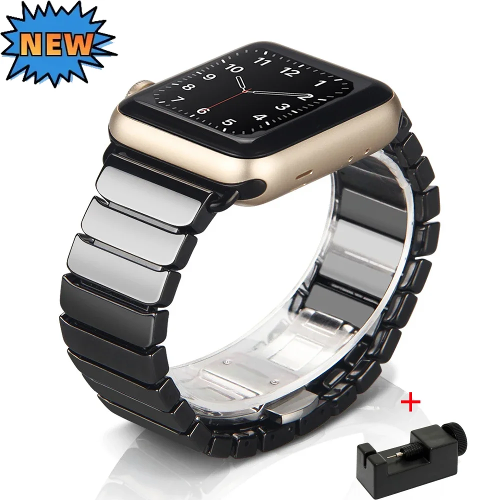 

Керамический ремешок для Apple Watch Band Ultra 2/1 49 мм 10 46 мм 42 мм 9 8 7 45 мм 41 мм Браслет Металлический ремешок для iWatch 6 5 4 SE 44 мм 40 мм