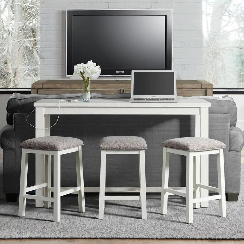 Conjunto de mesa de bar multiuso com tira de energia de carregamento USB e bancos estofados confortáveis Espaços de entretenimento ideais