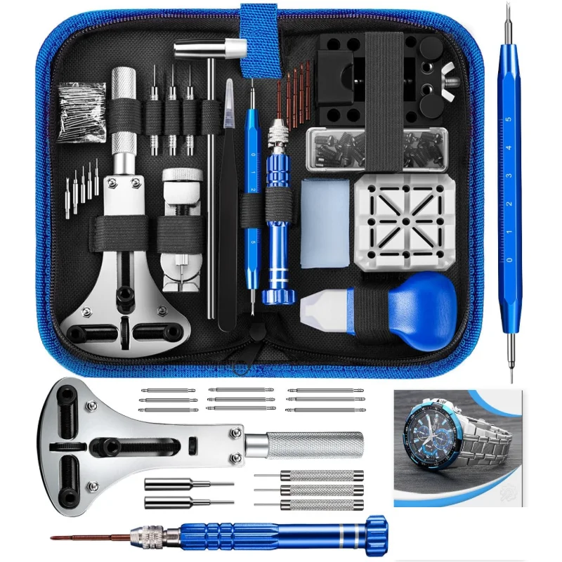Kit de Reparo de Relógios, Ferramenta Profissional para Reparo de Relógios, Kit de Ferramentas para Substituição de Bateria de Relógio 224 Peças, Conjunto Profissional de Ferramentas para Pinos de Relógio, W