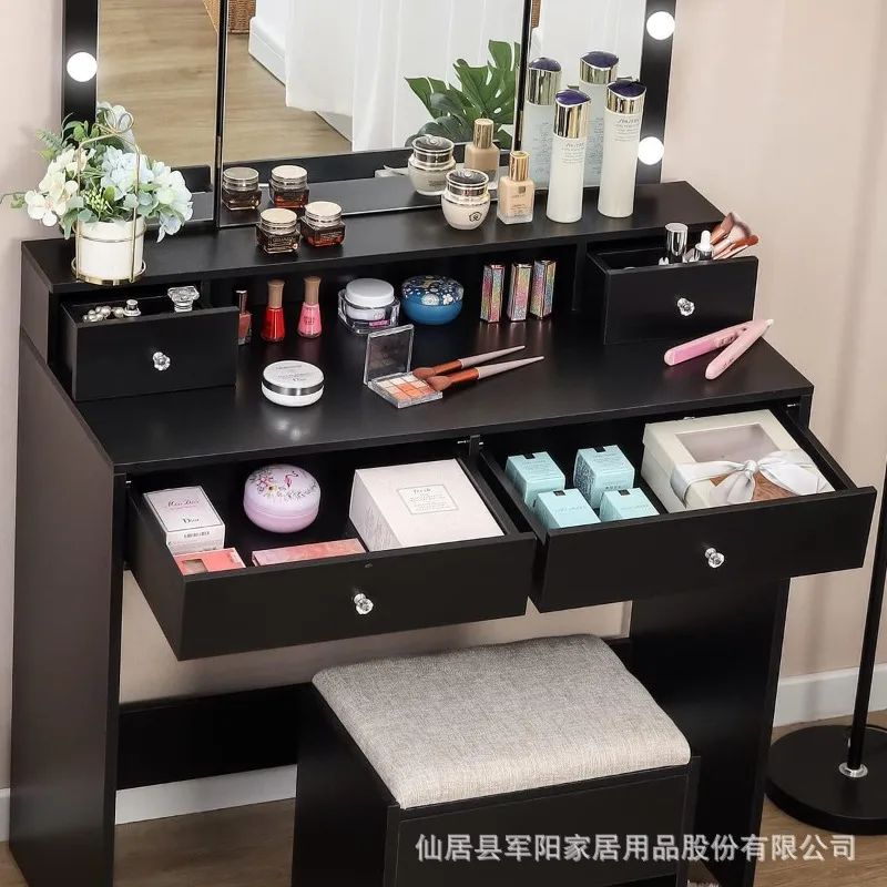 Dressing table, bedroom, modern minimalist power socket, adjustable large light bulb, storage rack, storage cabinet, integrated