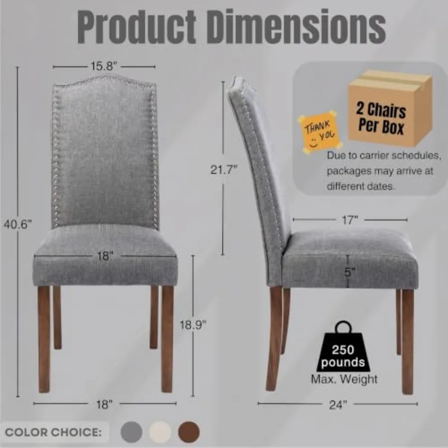 Upholstered dining chair for modern kitchen diner: fabric seat, gray color, ergonomic design and padded comfort