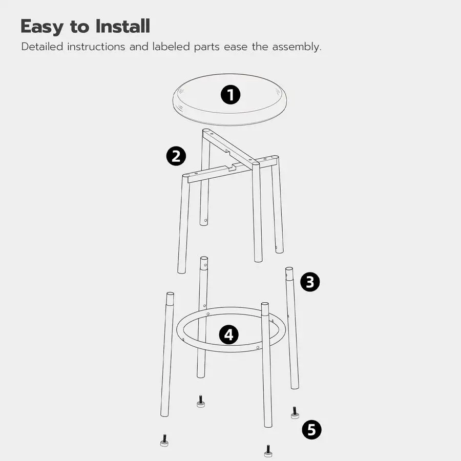 

Комплект из 2 барных стульев, барные стулья для кухонного острова, 25,6 дюймов, с обивкой из ПУ, барные стулья с подставкой для ног, простые в сборке