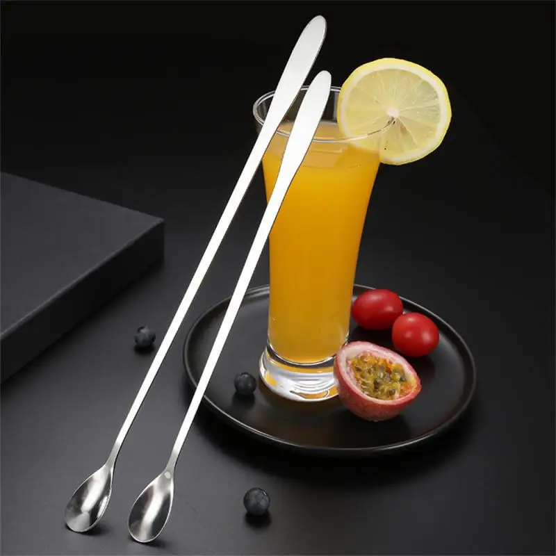 2/4/6PCS Extended Stirring Rod Thickened Material Beautifully Polished Mirror Reflection Silver Household Mixing Spoon One Piece