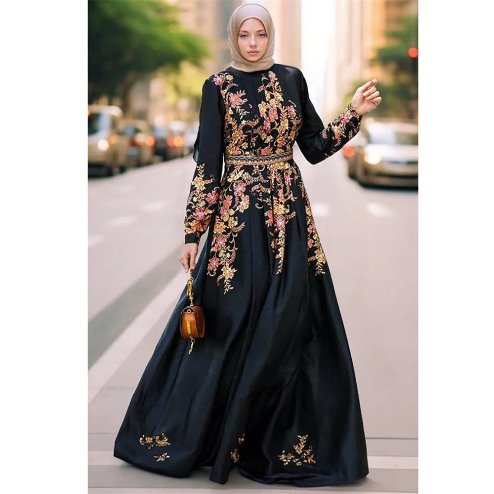 

Abaya for Elegant Floral Print Muslim Women Long Maxi Dress Turkey Arab Kaftan Dubai Robe Islam Eid Party Ramadan Jalabiya Gowns