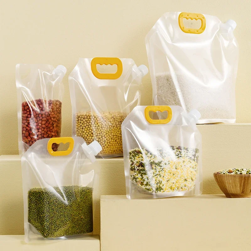 Portable Grain Storage Bag Kitchen Cabinet Organizer Cereal Sealing Bag Moisture-proof Mildew-proof Food Packing Bag With Handle