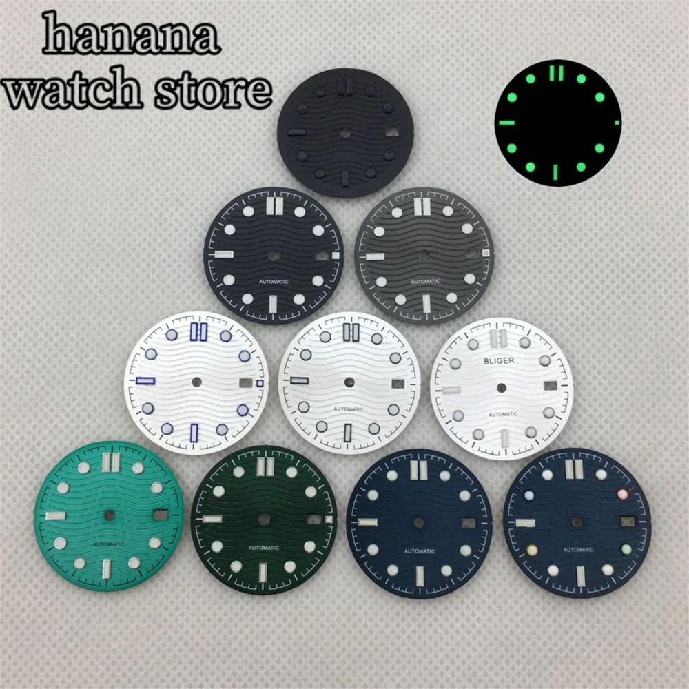 Mostrador luminoso bliger para movimento, 31mm, preto, branco, azul, cinza, verde, nh35, nh36