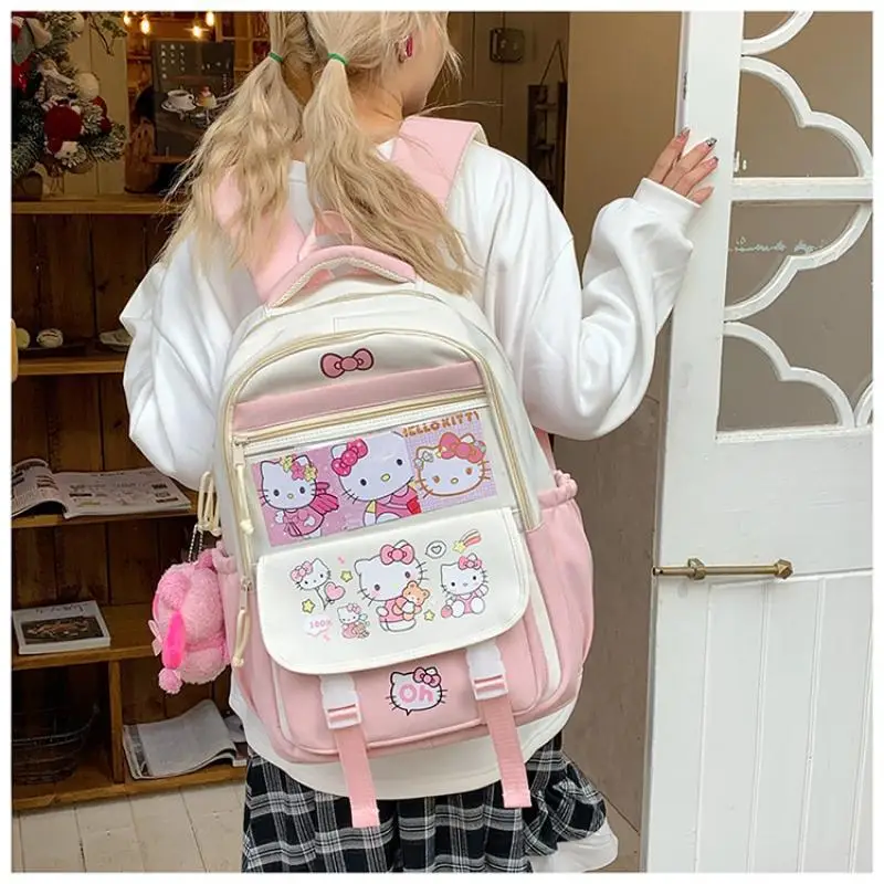 

Sanrio Hello Kitty школьный рюкзак с милым зрачком из мультфильма, портативный рюкзак большой емкости на обеих плечах, портативный рюкзак для отдыха на одно плечо