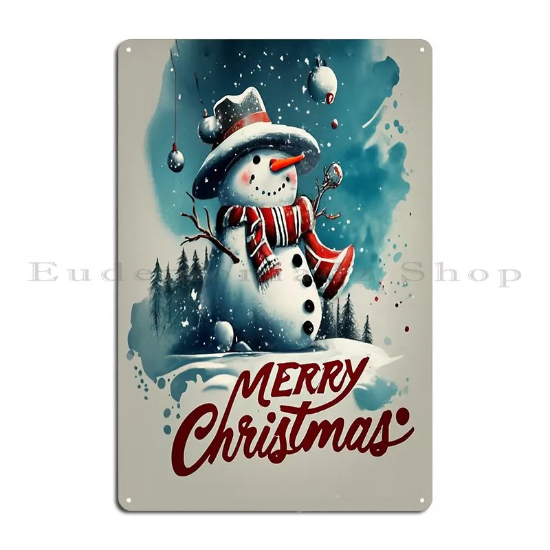 Smiling Snowman Snow Falls And Crackles In Winter Metal Sign Decoration Club Bar Vintage Plaques Designs Tin Sign Poster