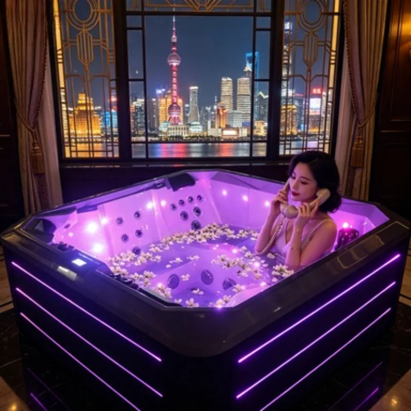 Gecko SpaNet Hot Tub Whirlpool Jacuzzi Massage Bathtub Hydrotherapy Spa Acrylic 6 Person 140 Jets Outdoor Waterfall