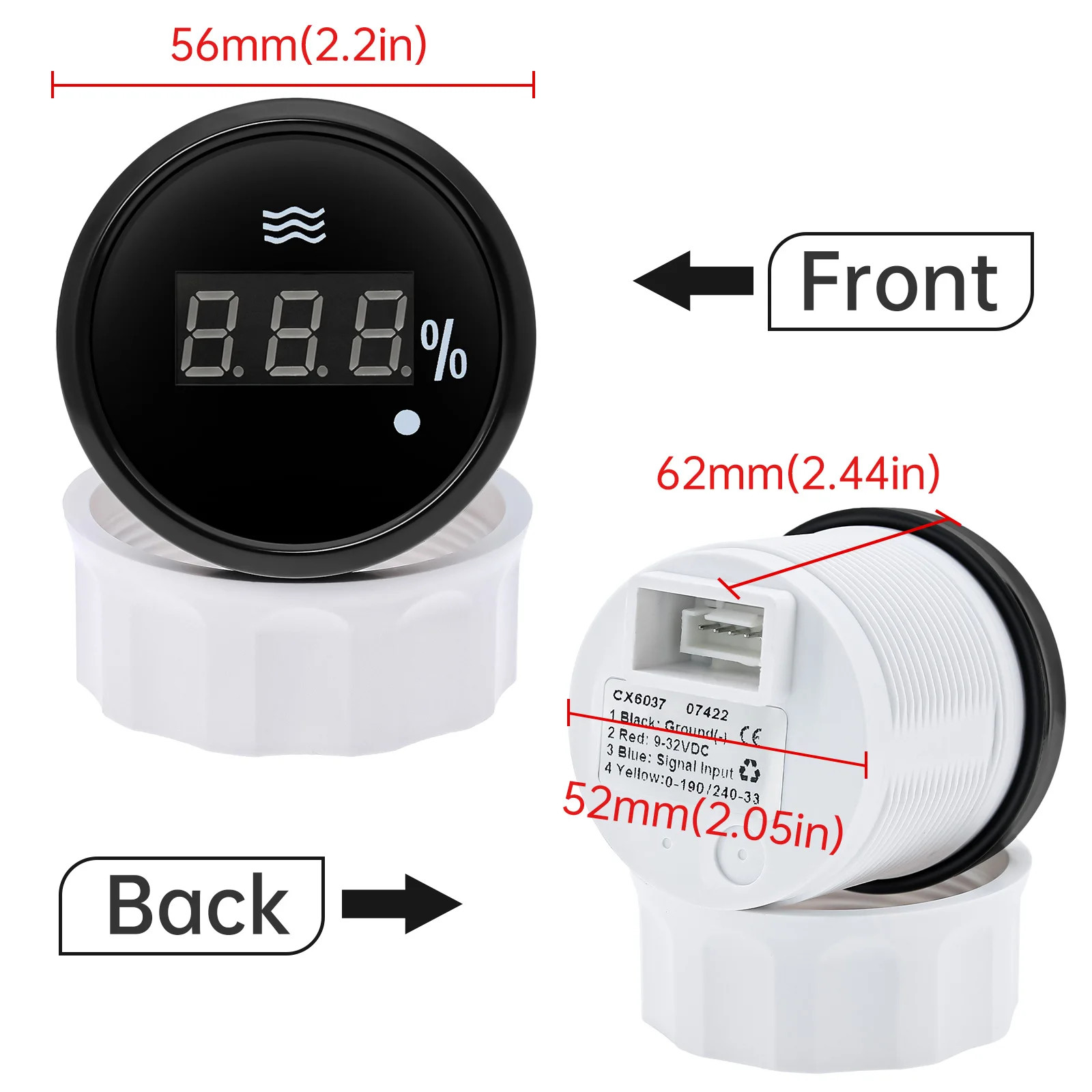 0-100% Digital 52mm Water Level Gauge 0-190ohm,240-33ohm Water Tank Meter Indicator Warning Auto Car Marine Boat Yacht Custom