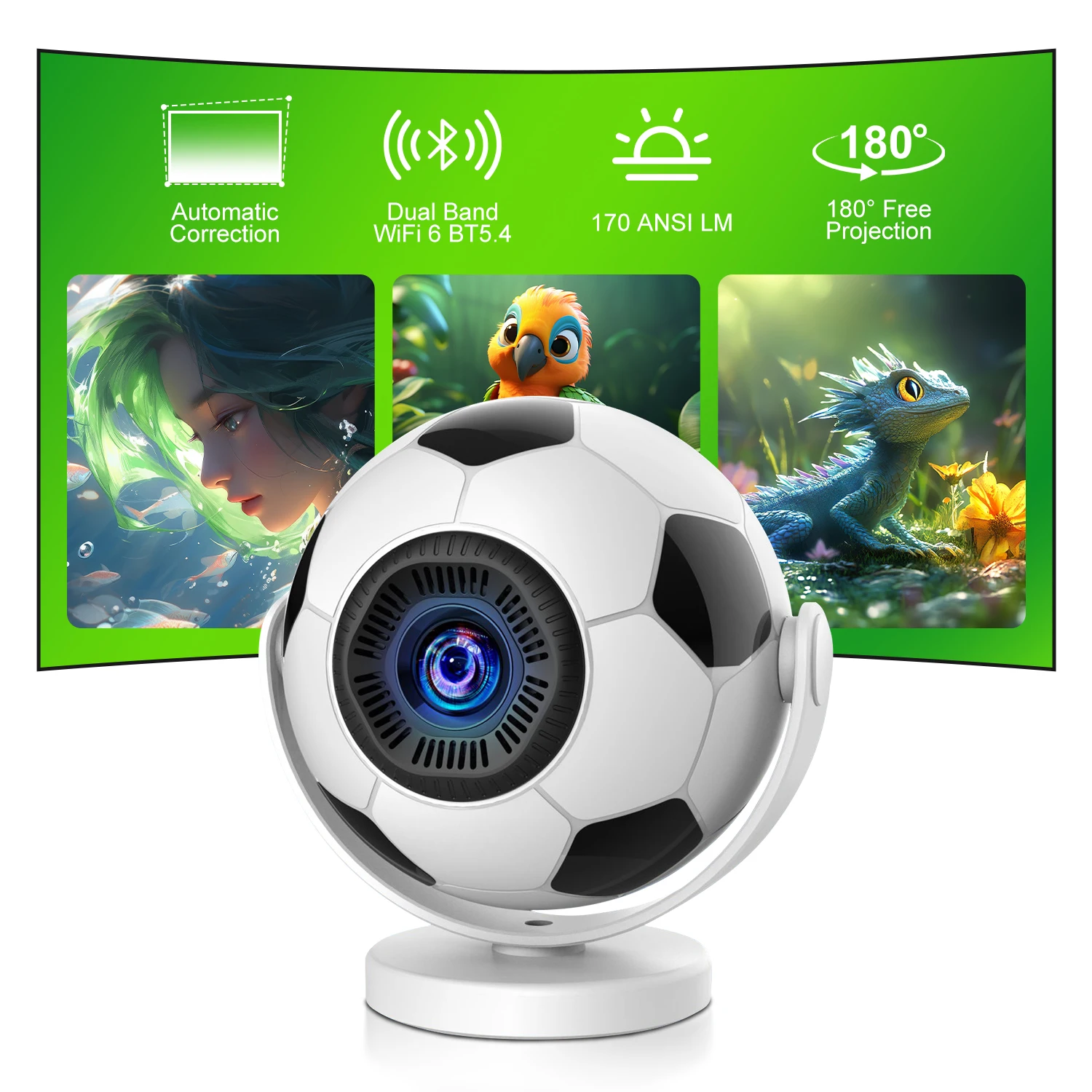 

Salange HY300F Football Projector Android 14 BT5.4 WiFi6 720P Portable Auto Correction Support 180° Projection for Outdoor Movie