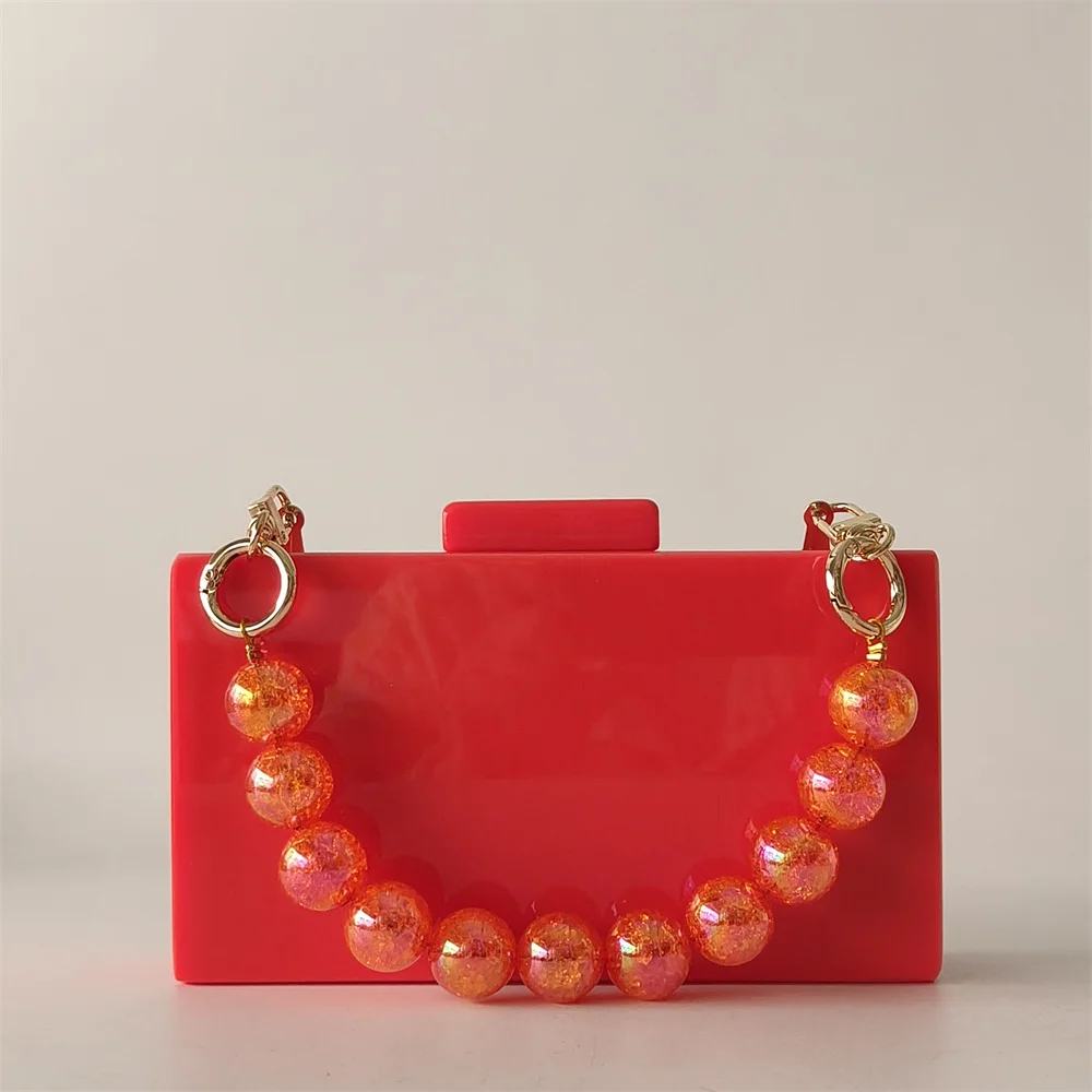

Brand Design Evening Purse Woman Solid Orange Female Flap Acrylic Clutch Wedding Handbag Luxury Party Messenger Shoulder Bags