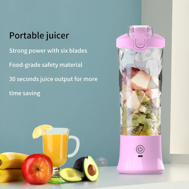 Portable Blender Juicer Multifunctional Usb Charging 600ml Electric Juicer Machine Fresh Fruit Juice Blender Smoothie Cup Bottle