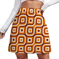 Groovy Retro 1960’s Orange, Brown and White Geometric Pattern Mini Skirt clothes for woman mini skirt