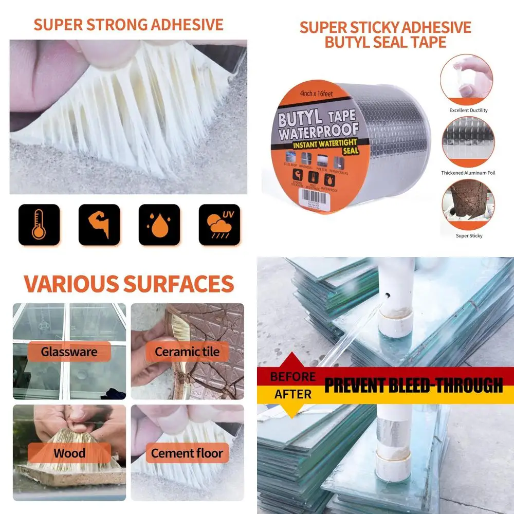 

Серебристая бутиловая лента 4 дюйма x 16 футов, многофункциональная водонепроницаемая уплотнительная лента для автодомов, окон, силикона, стекла, крыш из EPDM, лодок и труб.