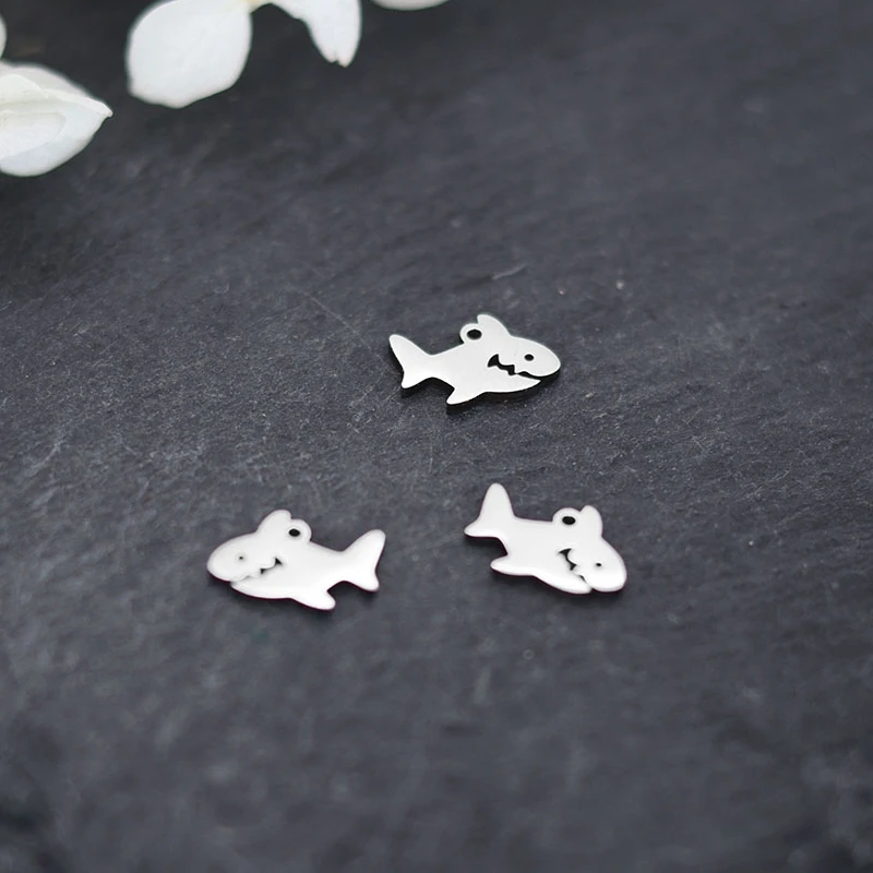 3pcs Small Shark Sea Animal DIY Accessories Stainless Steel Pendant Charms For Jewelry Making Bracelets Earrings Craft