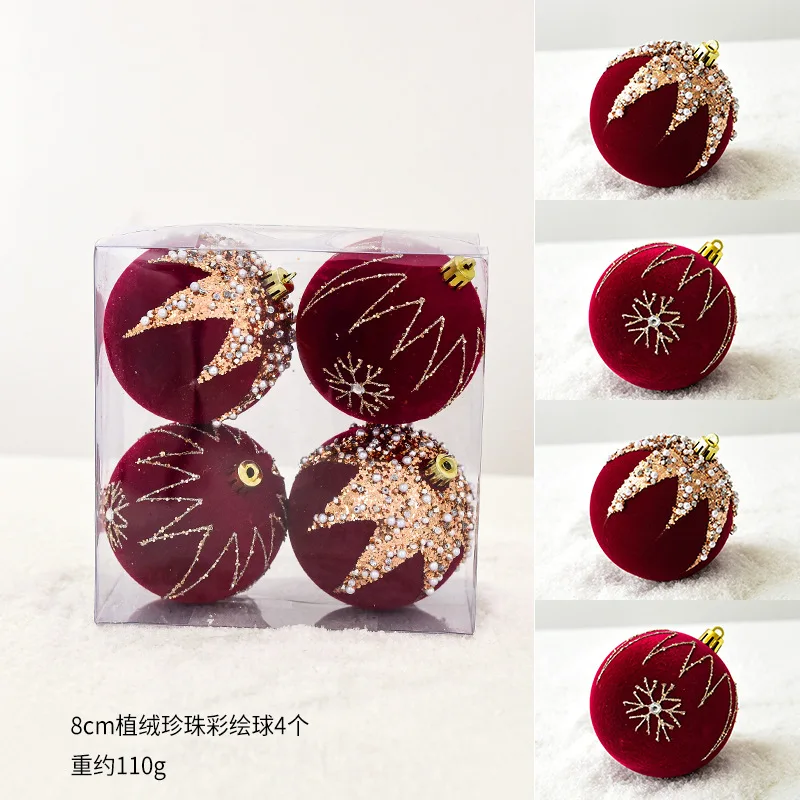 6/12pcs 8cm Wine Red Christmas Ball Ornaments Dark Green Christmas Tree Decoration New Christmas Spheres Pendant Velvet Balls