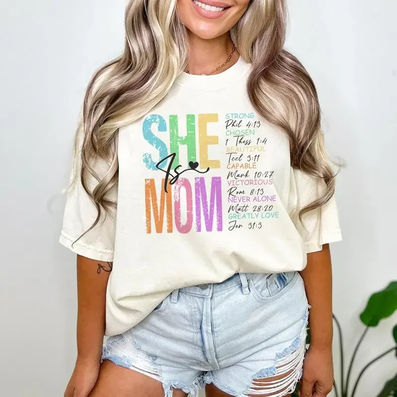 She Is Mom T Shirt Strong Bible Verses Empowered Women s Christian