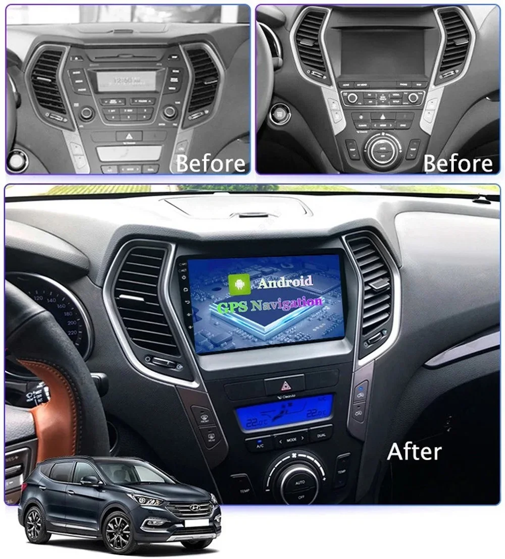 Lecteur de limitation d'autoradio Android 11, navigation GPS, WiFi, 4G, BT Carplay, adapté pour Hyundai SANTA FE, Feat 45, 2013-2017