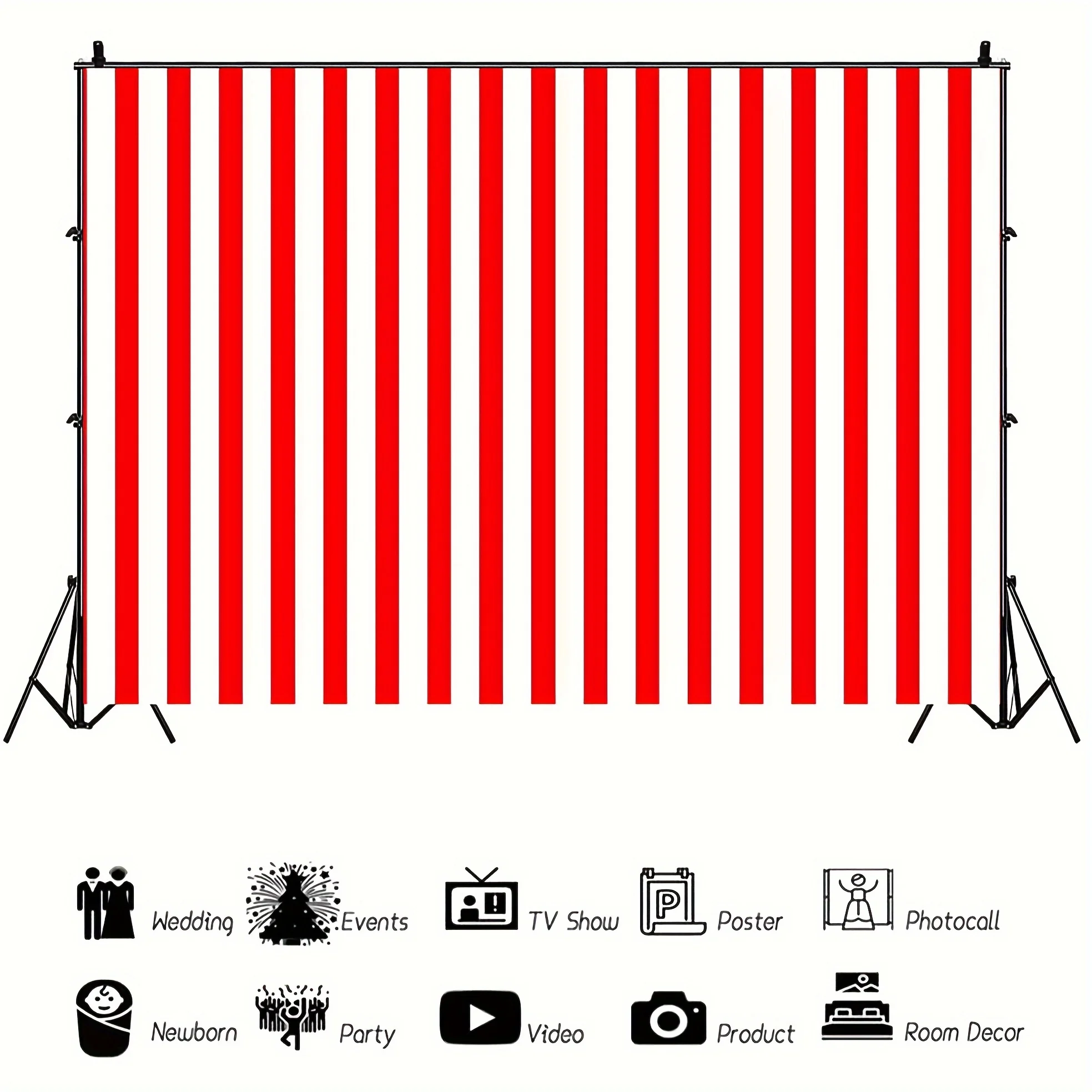 Red and white striped background fabric - decoration for birthday parties, circus themed events, and photography studios