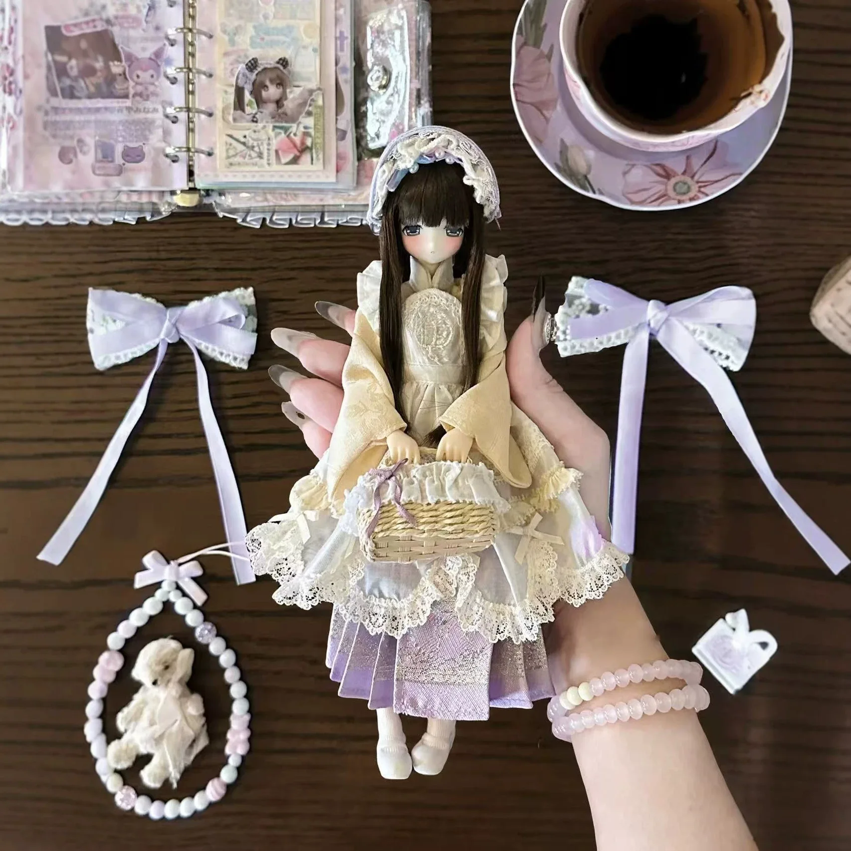 1/6 BJD Doll Clothes Accessories Sweet Spring Fairy Headdress+Top+Skirt+Overskirt+Socks Set For OB22/OB24 BJD Doll Blythe Azone