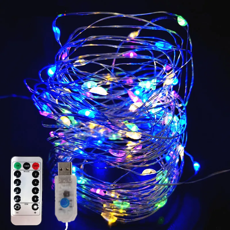 Wedding Party Decor Garland Fairy Light USB LED Wire String Lights 8 Modes with Remote Control Christmas Home Bedroom Decoration
