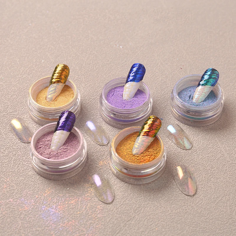 FSIXCL أورورا مسحوق تأثير الكروم لمسمار الفن المهنية مانيكير الأظافر الديكور الملونة الصباغ الغبار CB سلسلة 9 ألوان