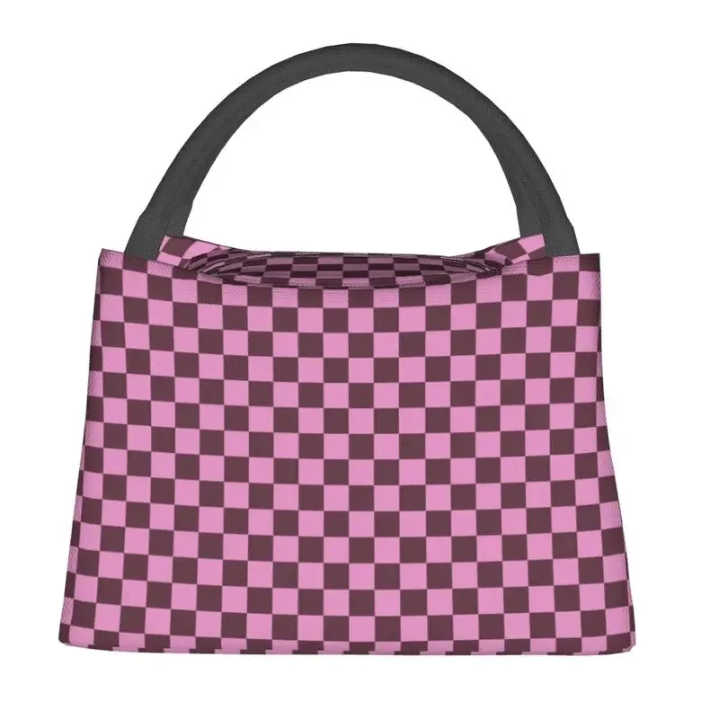 And Brown Checkerboad Insulated Lunch Bag for Women Portable Checkered Cooler Thermal Lunch Box Beach Camping Travel