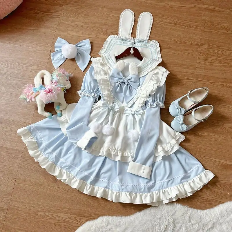 Vestido de princesa japonés Kawaii Lolita para mujer, vestidos elegantes Harajuku Y2k con lazo para sirvienta, minivestido de fiesta para Cosplay a la moda