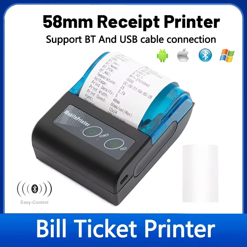 

58 мм мини-портативный термопринтер чеков мобильный беспроводной Bluetooth принтер для билетов для печати этикеток/четов