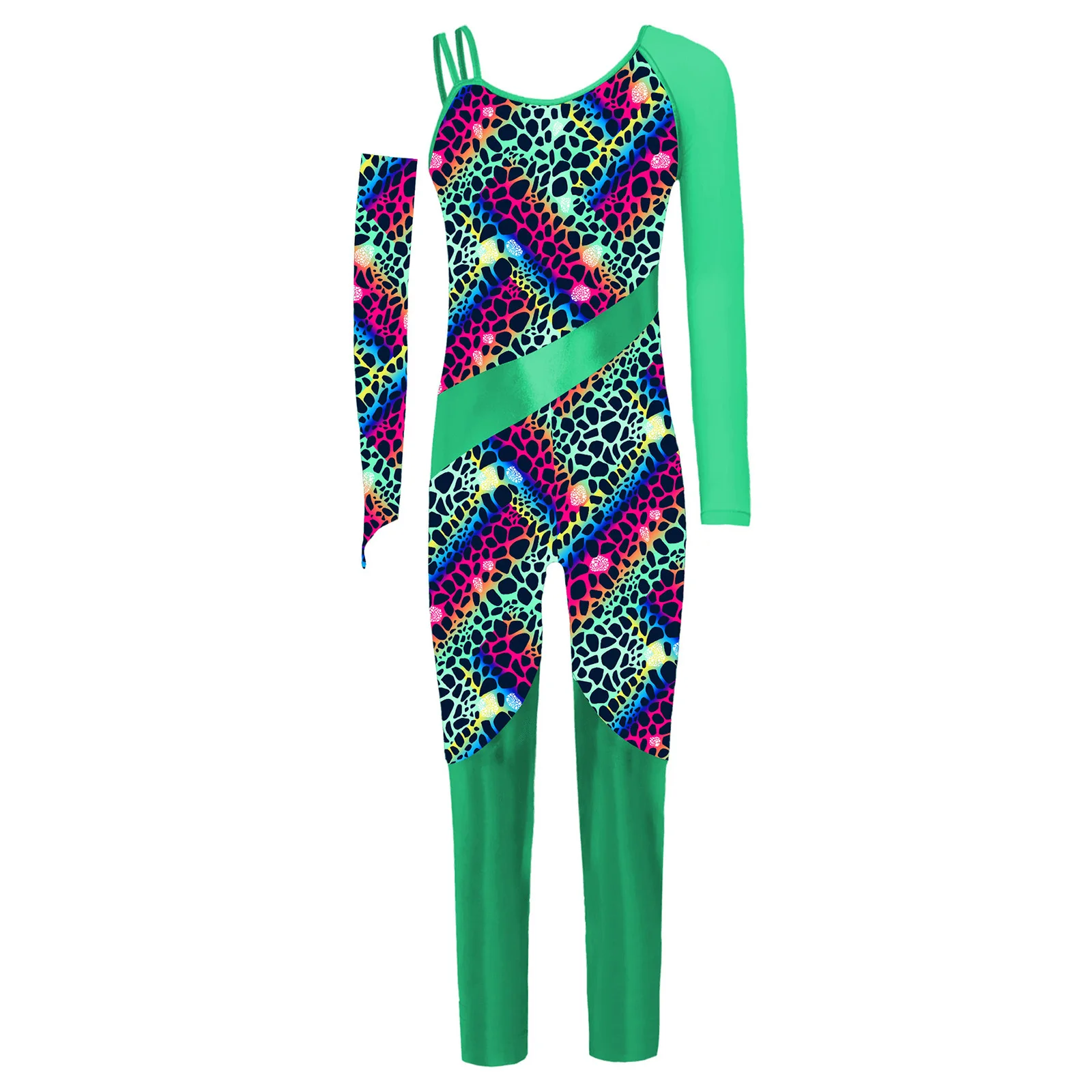 Kids Girls Ballet Unitard Print Jumpsuit Athletic Bodysuit Leotards Ballet Dance Costume Gymnastic Figure Skating Dance Leopard