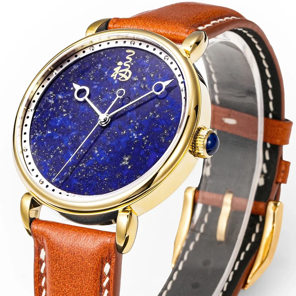 HUASUO 41mm Luxury Natural Gemstone Dail Watch For Men 316L Stainless Steel Automatic Machinery Movement ETA2892 5Bar Waterwroof