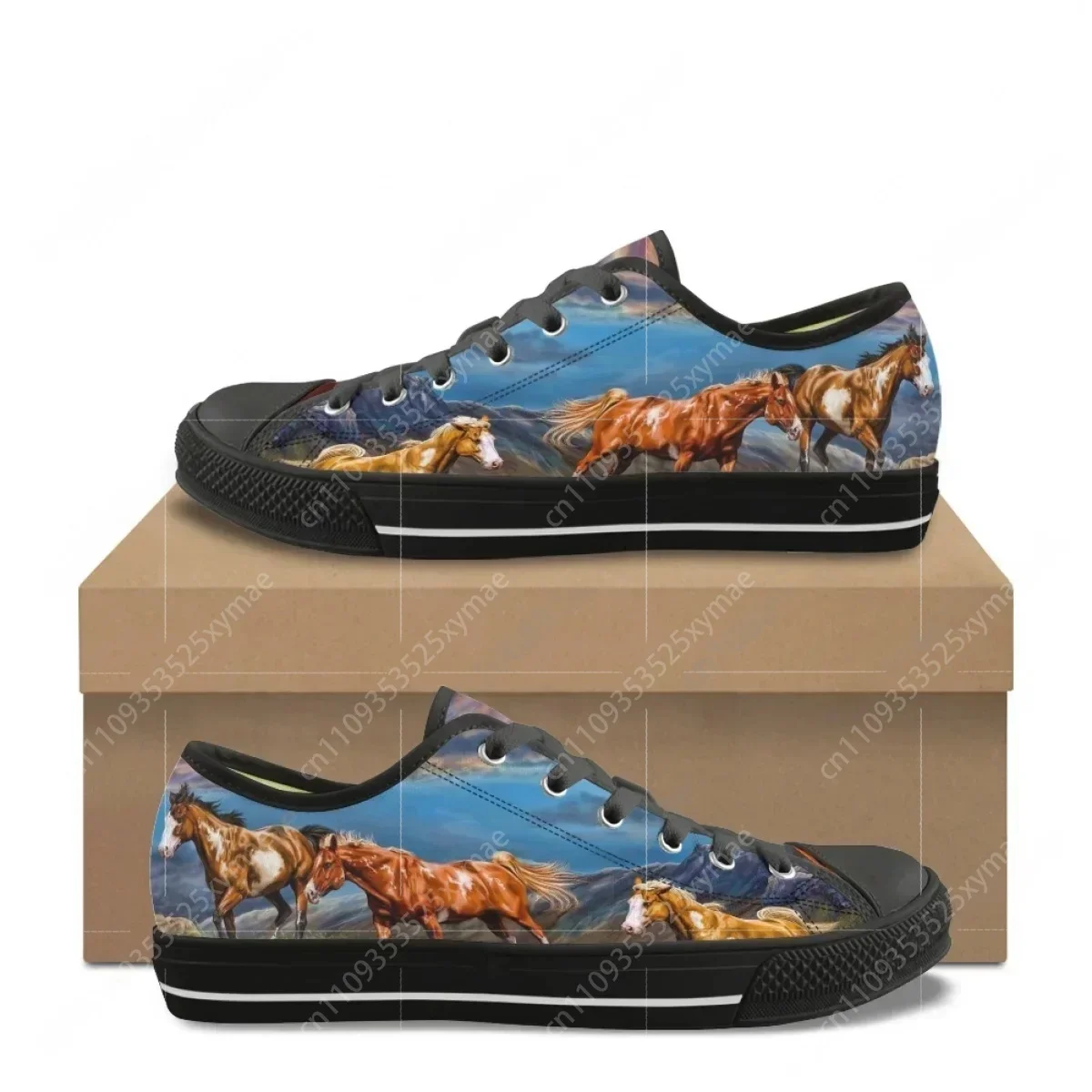 

New Arrivals Running Horse Art Pattern Low Top High Quality Sneakers Mens Womens Teenager Canvas Sneaker Couple Custom Made Shoe