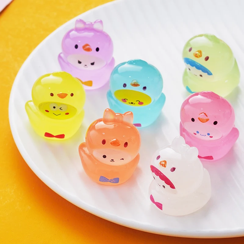 1 buah liontin rantai ponsel bebek bulat malam lucu, perhiasan aksesori Resin DIY