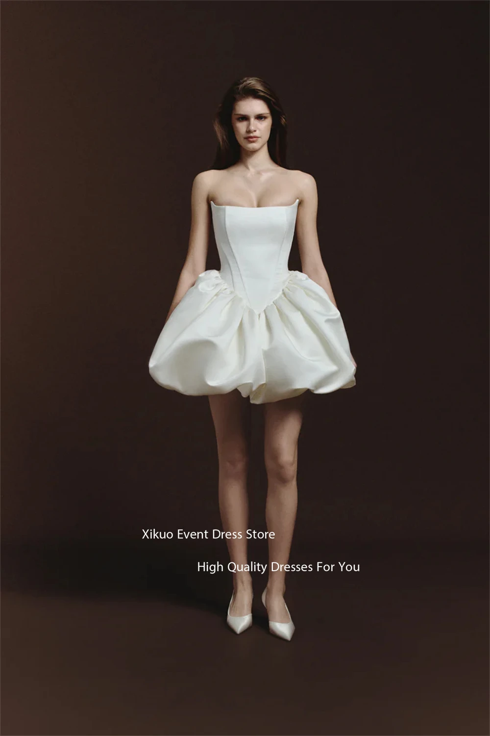 Xikuo uma linha vestido de casamento sem alças puff elegante civil moderno vestidos de noiva cetim princesa mini vestidos de baile personalizado