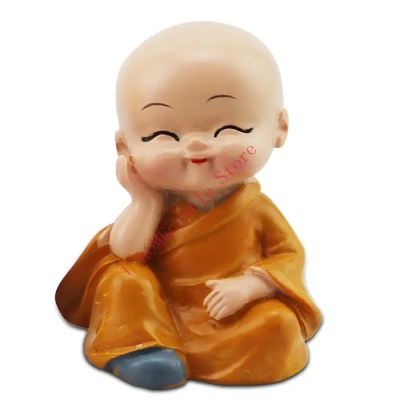 63HF 4 Pack Little Monk Figurines Kung Fu Monk Sculpture for Car Dashboard Decoration