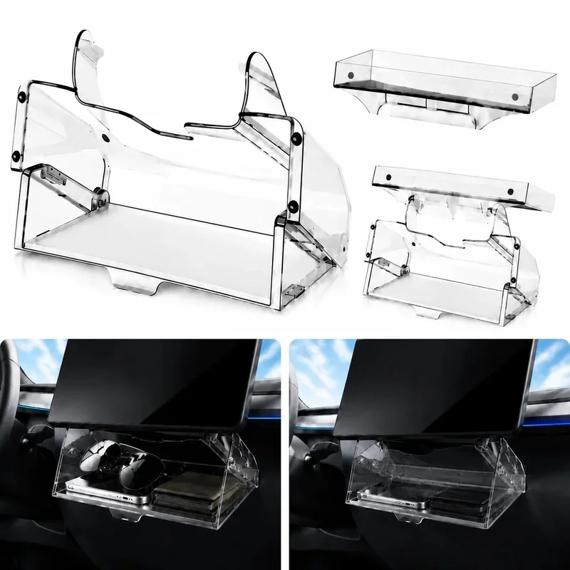 For 2025-2026 Tesla Model Y Juniper & 2024-2026 Model 3+ Highland Dashboard Screen Holder Hidden Storage Box Rack