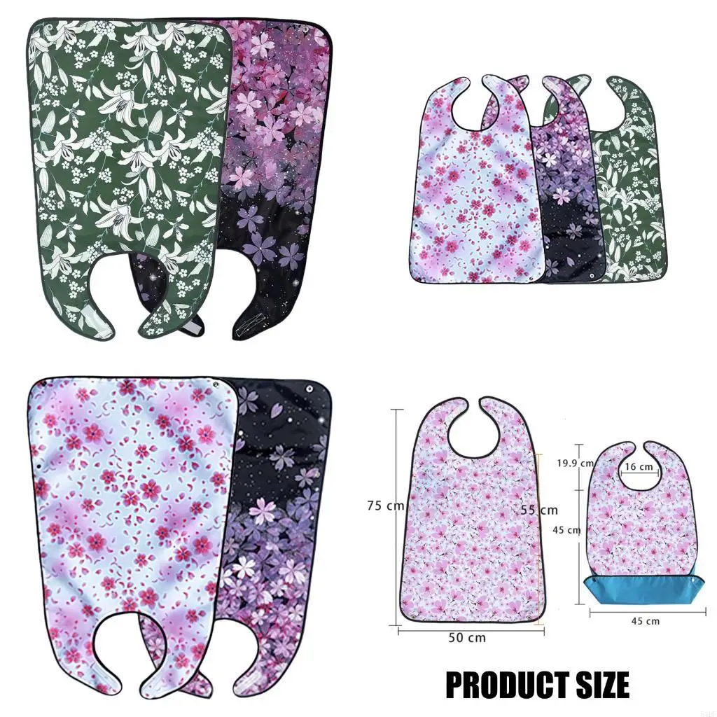 

54DF Pack of 2 Leakproof Adult Bib For Eating Foldable Design Multiple Color Option