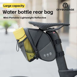 OFFBONDAGE Bike Seat Bag with Water Bottle Holder Bag Waterproof Reflective 2L Bicycle Saddle Bag Storage mtb Bike Tail Bag