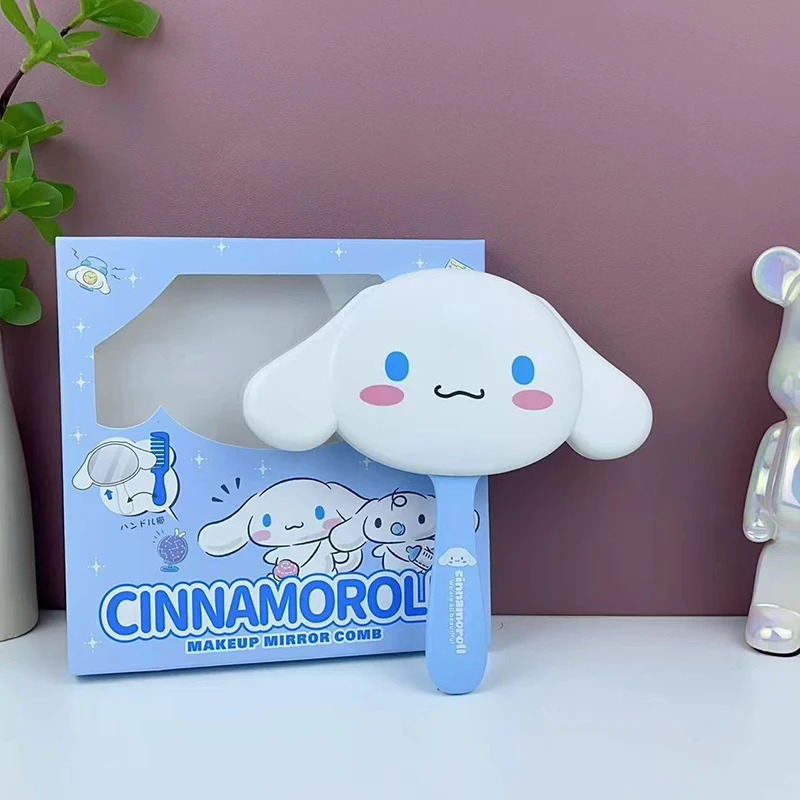 Sanrio figurki Anime Cinnamoroll Hello Kitty lusterko do makijażu śliczne Kuromi przenośne dekoracje stołu kosmetycznego uchwyt lustro na prezent dla dziewczyny