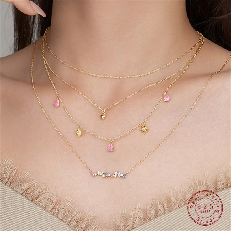 قلادة زركون ملونة للنساء ، فضة إسترليني هندسية ، فاخرة ، خفيفة ، بسيطة ، سلسلة ترقوة ، مجوهرات أنيقة #1