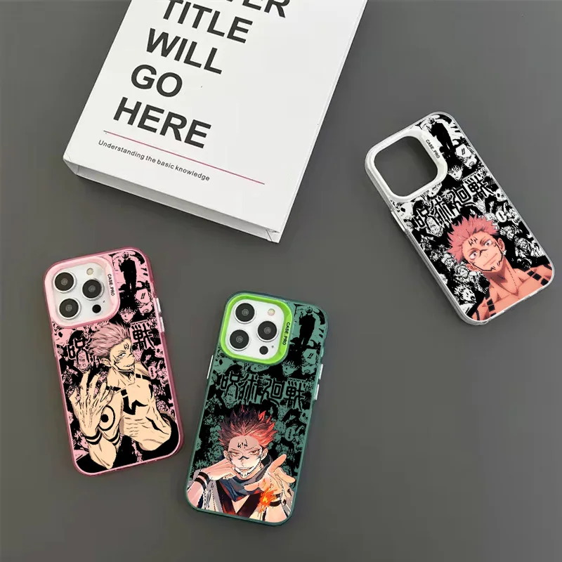 Jujutsu Kaisen Yuji Sukuna custodia per telefono per Apple iPhone 15 14 13 12 11 Pro MAX XR Cover interna placcata argento colorato