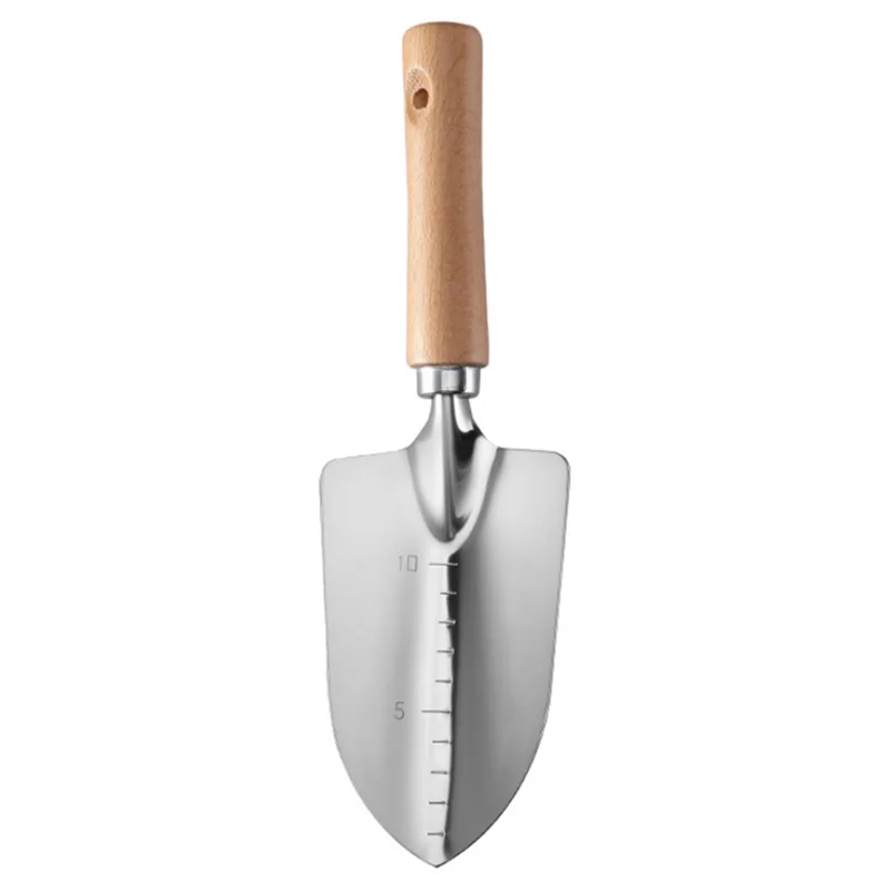 AB08-3-Piece The Garden Wooden Handle Small Shovel Silver Steel Includes A Wide Shovel, A Pointed Shovel And A Three-Toothed Rak