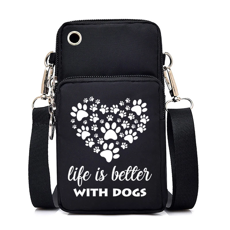 Dog Cat Paw Graphic Women\'s Mobile Phone Bag Harajuku Cartoon Female Handbag Animal Paw Lovers Small Crossbody Bags Mini Purse