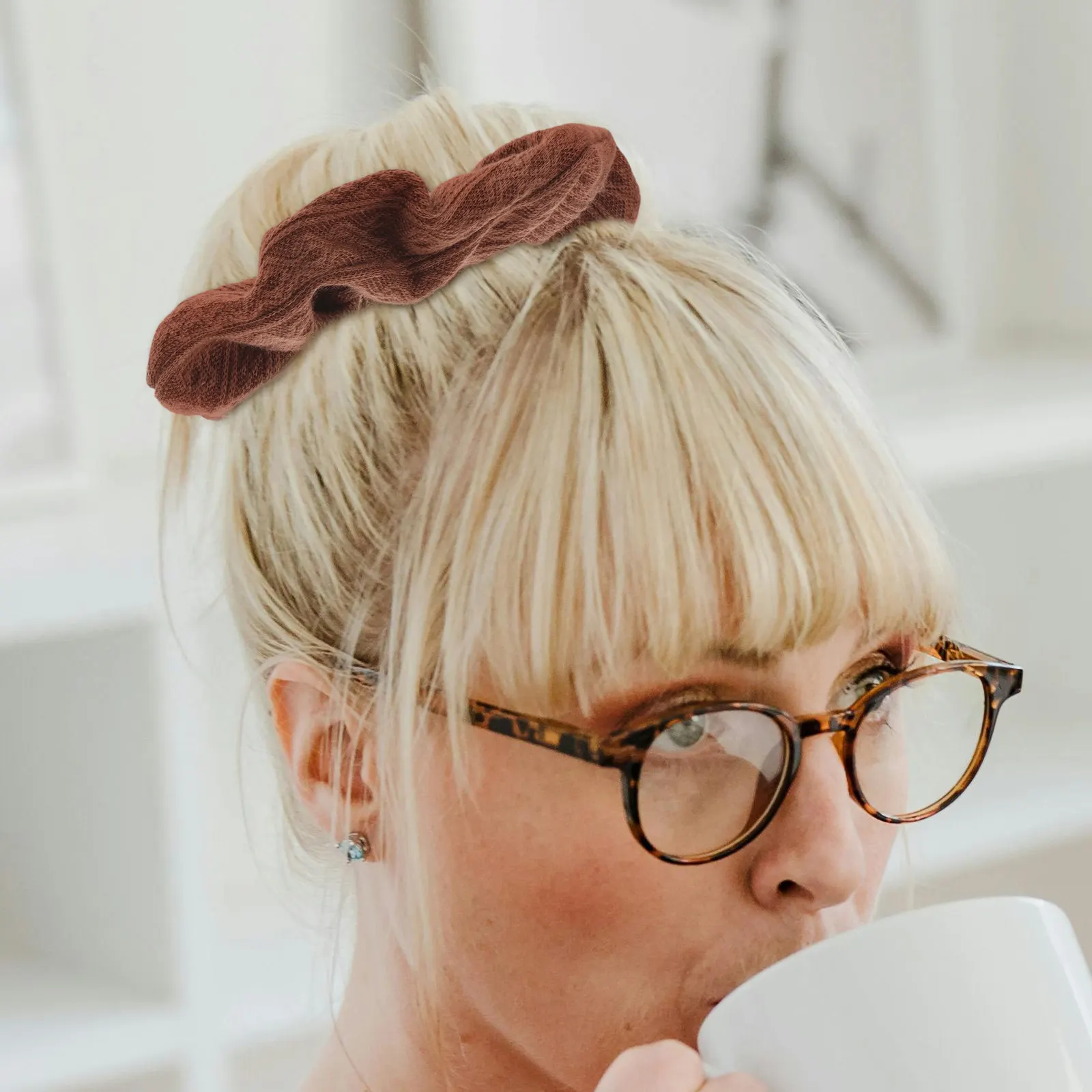 

3Pcs Hair Scrunchies Knit Fabric Vintage Milk Coffee Large Elastic Bands for Ponytails Long Hair Ties Women