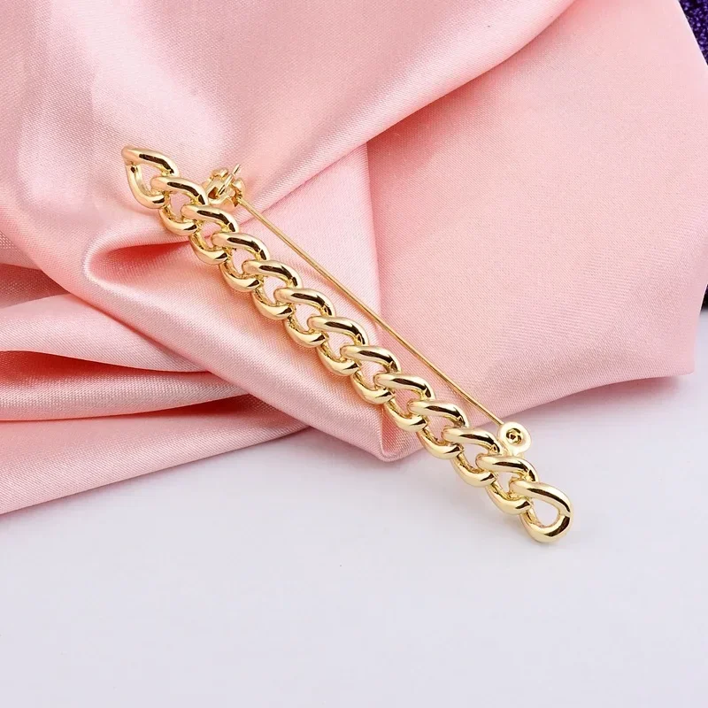 Korean Gold Color Empty Chain Brooch Jewelry Fashion Simple Buckle Lapel Pin Wedding Clothing Accessories