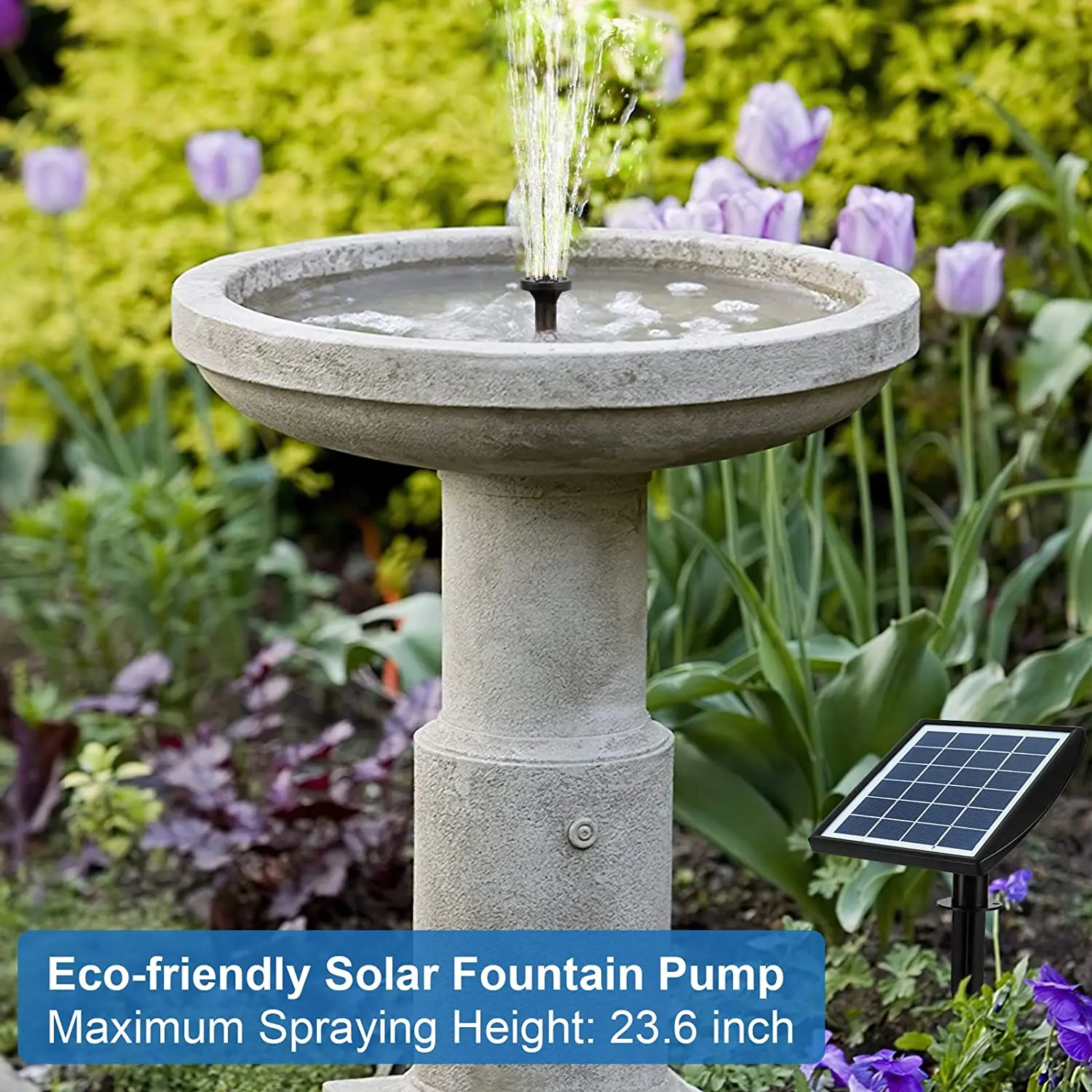 Outdoor solar, upgraded solar fountain kit with stakes for bird baths, gardens, backyards, swimming pools, fish tanks