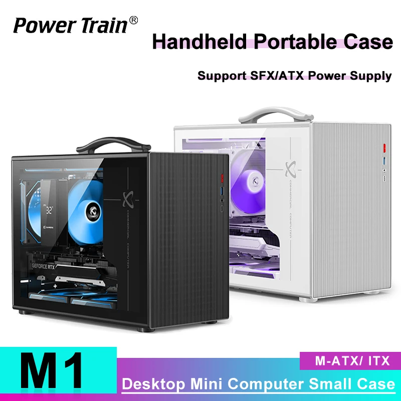 

Чехол Power Train X-Gamerx M1 MATX/ITX для настольных мини-стеклянных боковых прозрачных игровых шасси с поддержкой блока питания ATX/SFX, чехол для ПК